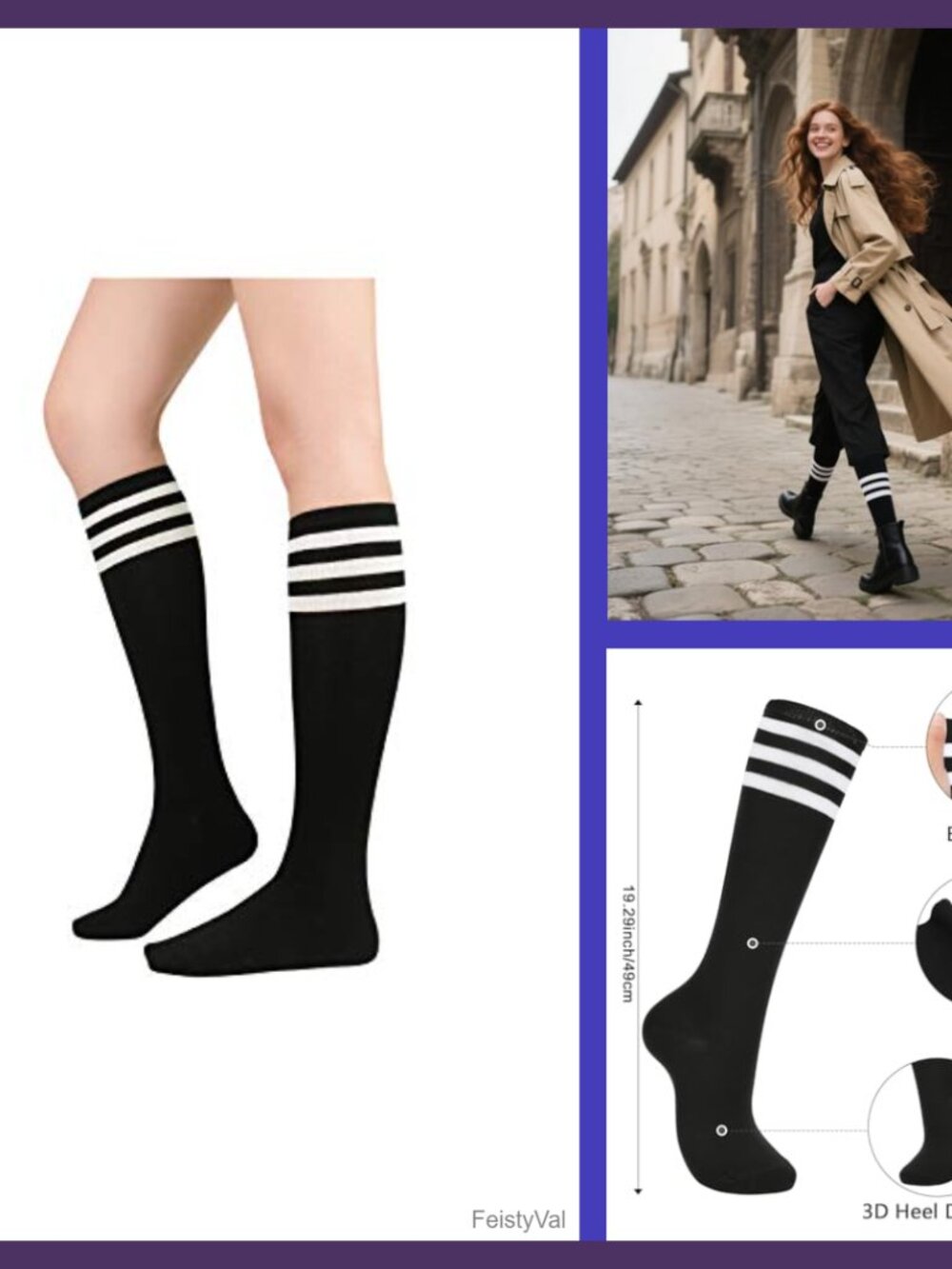 Knee High Socks Polyester Acrylic Spandex Striped Tube Socks Womens Athletic